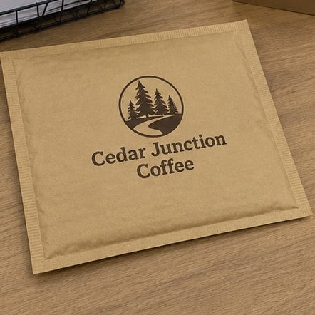 Kraft Bubble Mailer Envelope printed for Cedar Junction Coffee