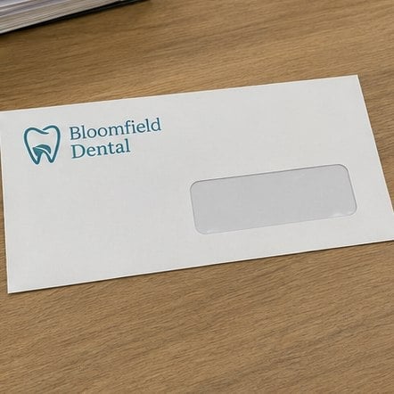 Window Mailer Envelope printed for Bloomfield Dental